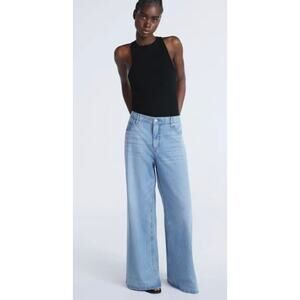 Scoop wide leg elastic back waistband cotton lightweight baggy jeans, size 2